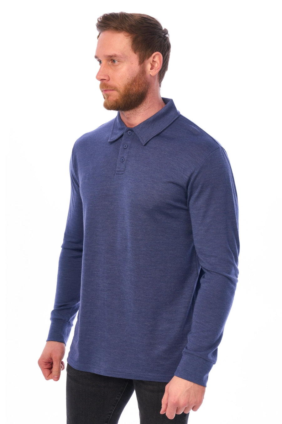 Men's Merino Wool Long Sleeve Polo Grey Blue — view 5