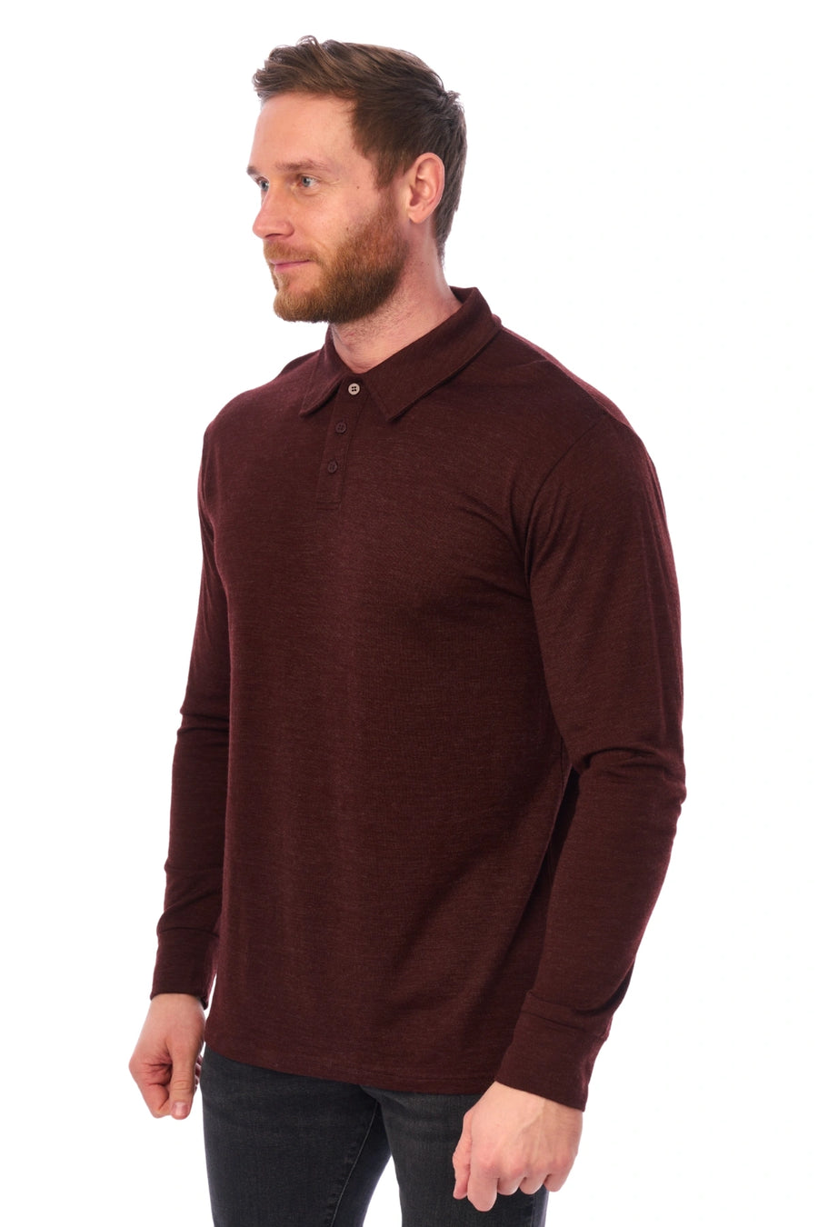 Men's Merino Wool Long Sleeve Polo Bordo — view 4