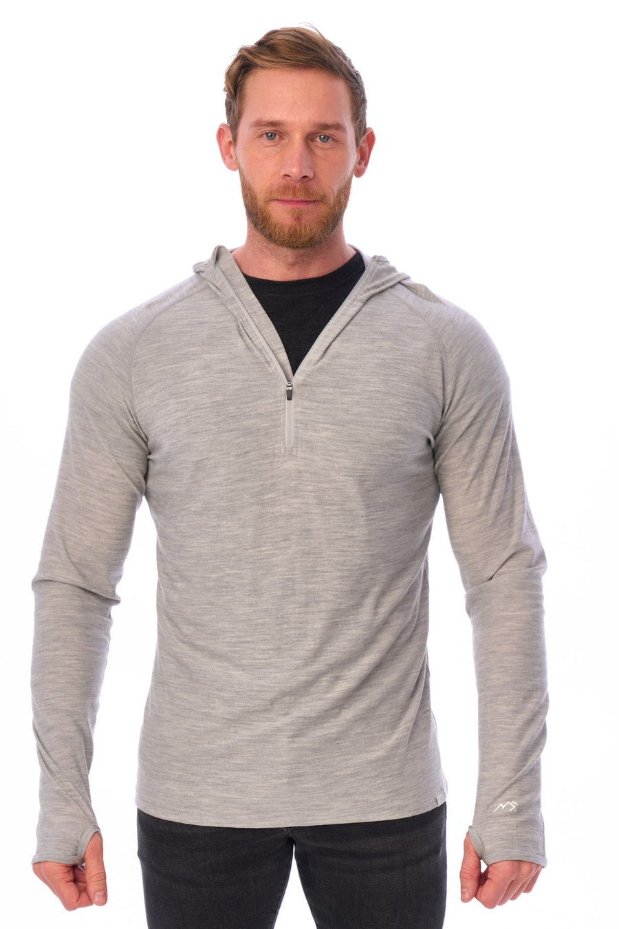 Men's Merino Wool Half Zip Hoodie 190 Heather Grey — view 5