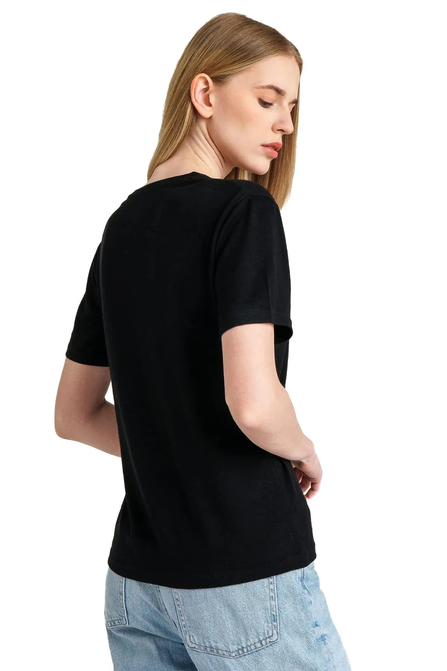 Women's Merino T-shirt 180 Rich Black V-neck — view 3