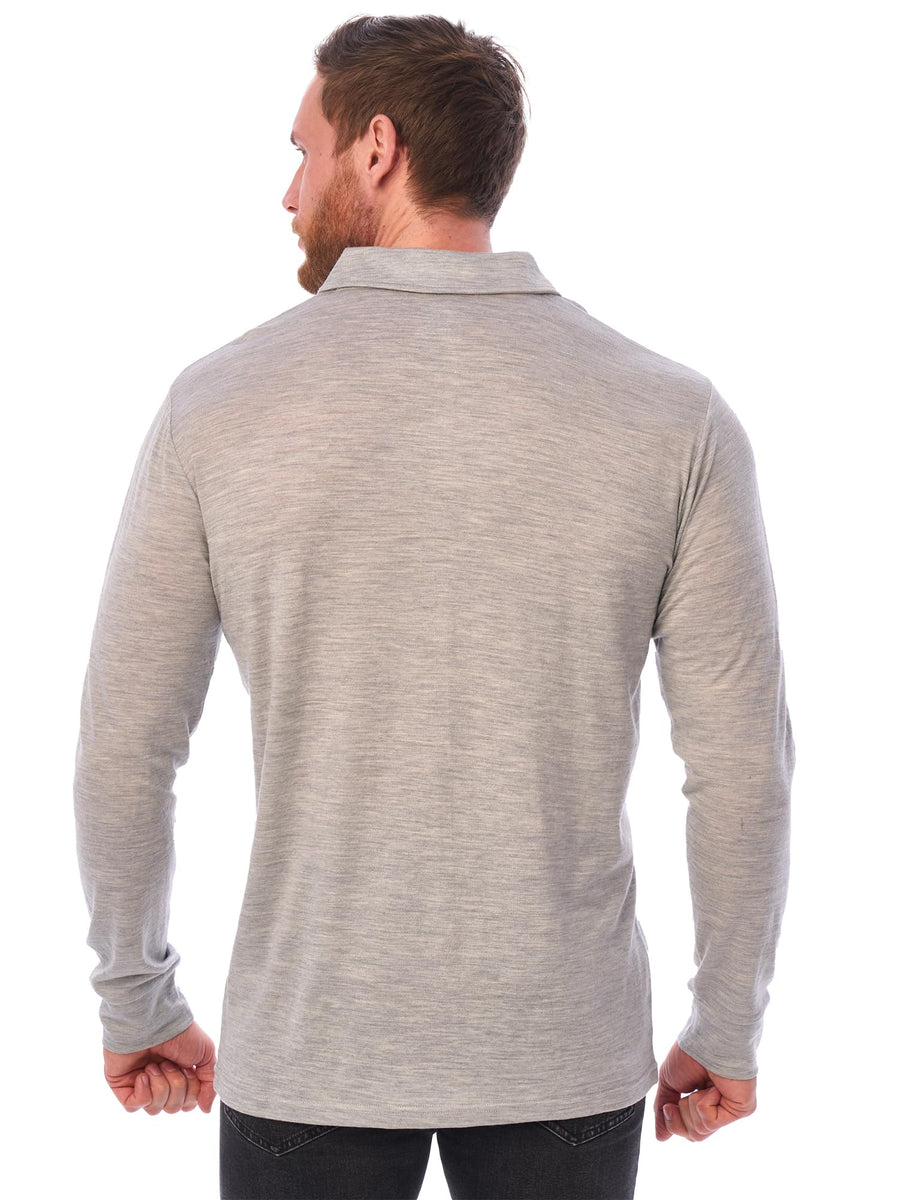 Men's Merino Wool Long Sleeve Polo Heather Grey — view 2