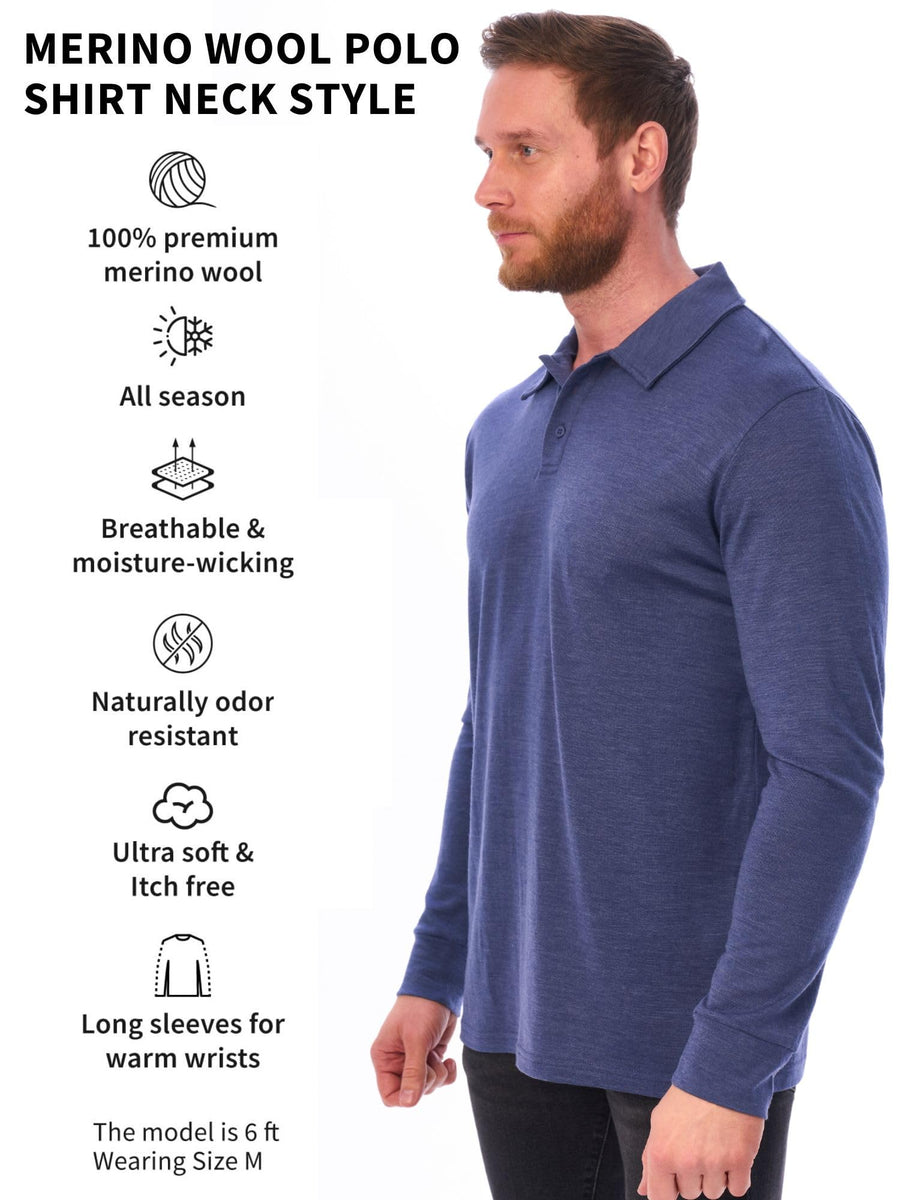 Men's Merino Wool Long Sleeve Polo Grey Blue — view 8