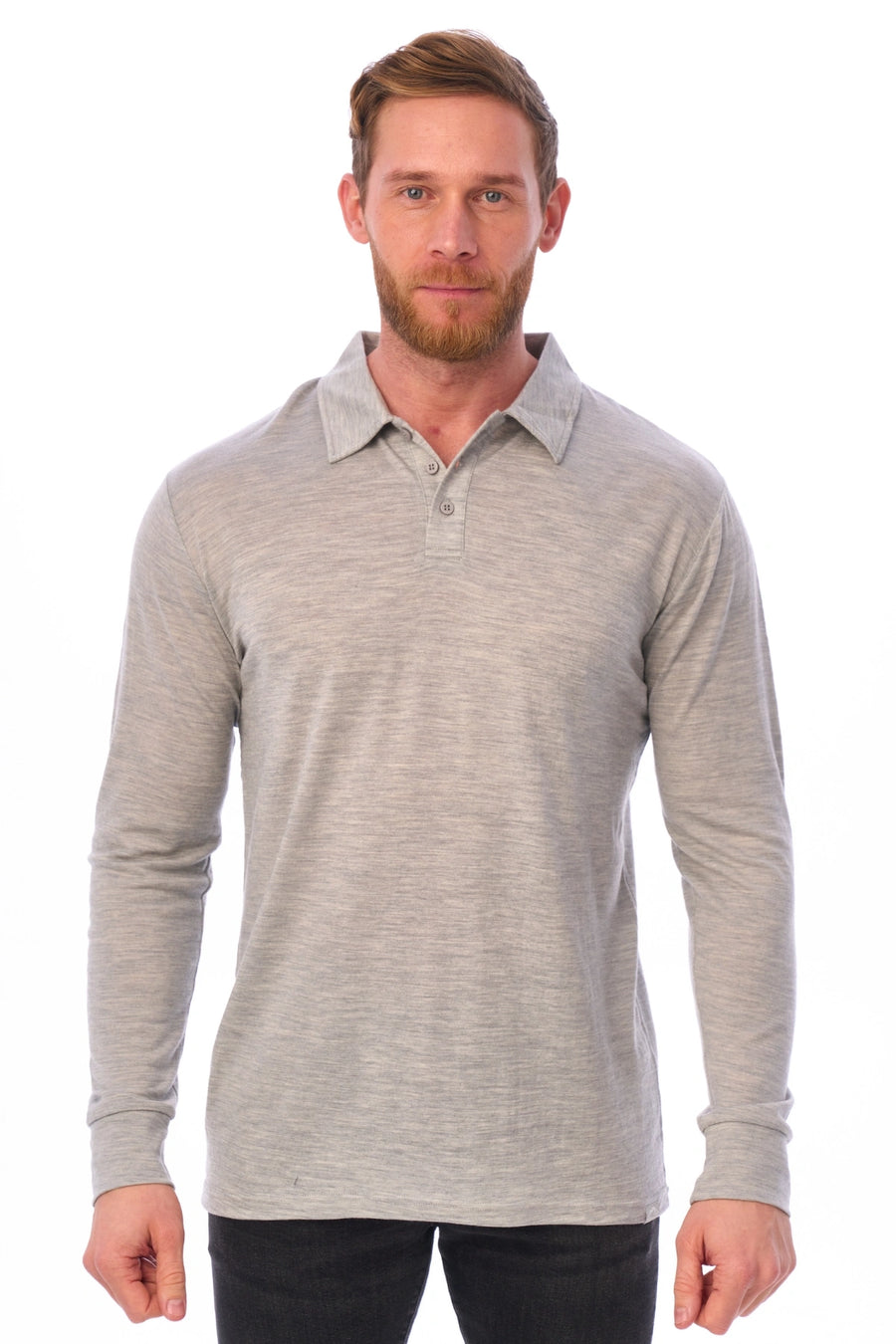 Men's Merino Wool Long Sleeve Polo Heather Grey — view 3