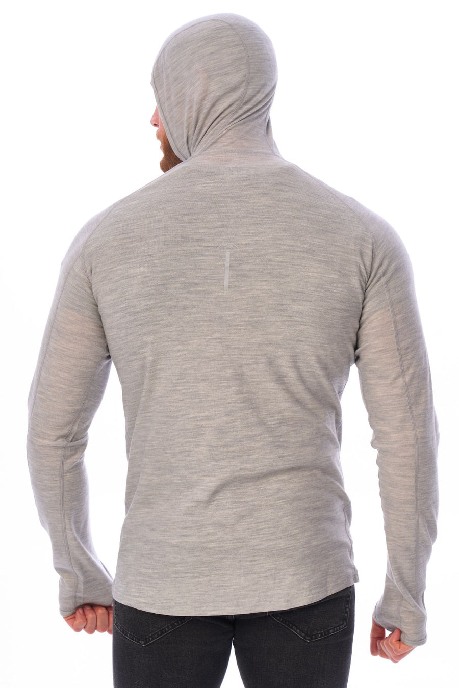 Men's Merino Wool Half Zip Hoodie 190 Heather Grey — view 4