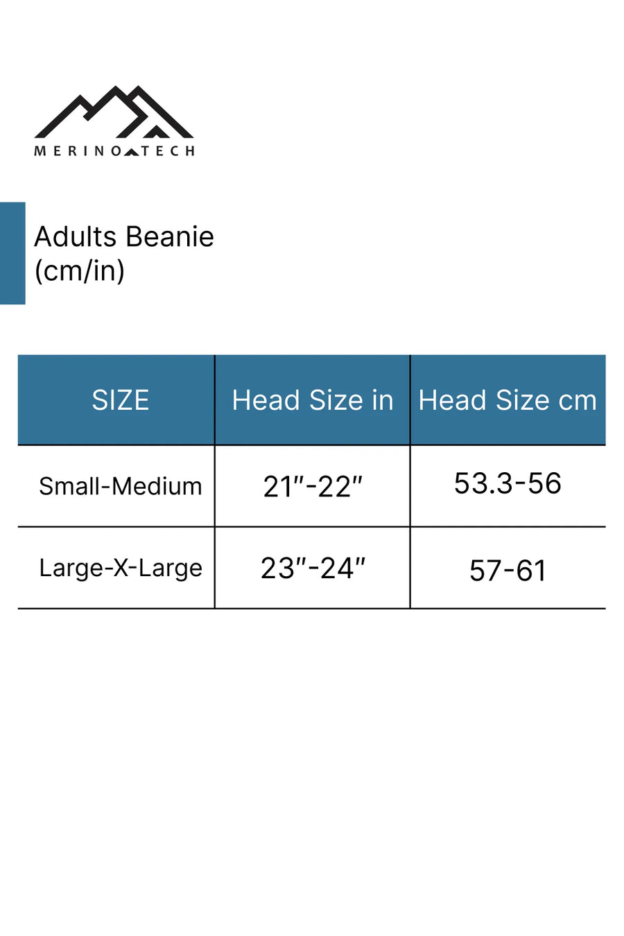 Adult beanie size chart