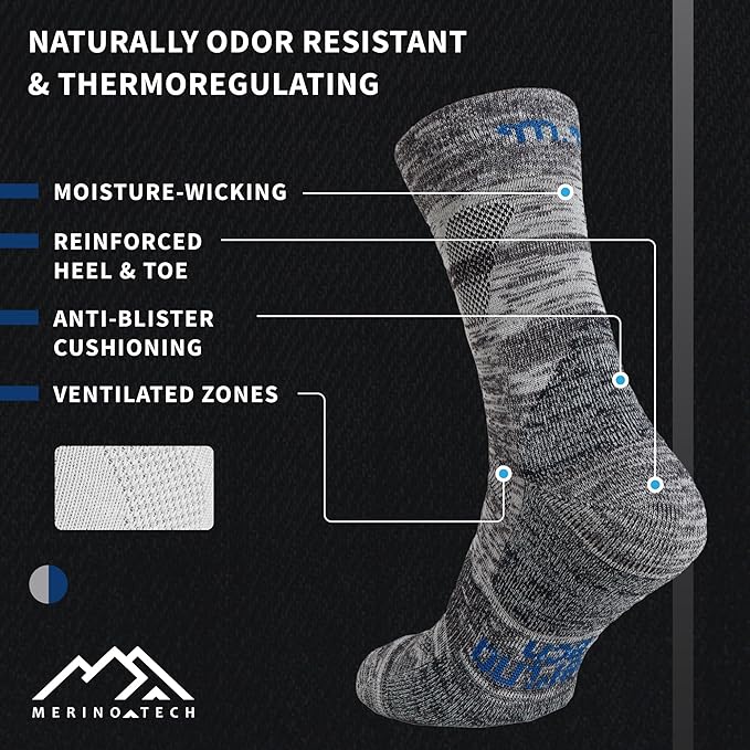Merino Wool Hiking Socks, 2 pack, Grey Blue — view 2