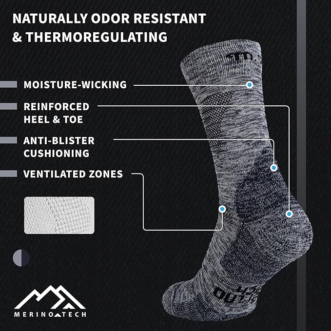 Merino Wool Hiking Socks, 2 pack, Navy Grey — view 2