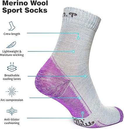 Merino Wool Running Socks, 2 pack, Grey Purple — view 2
