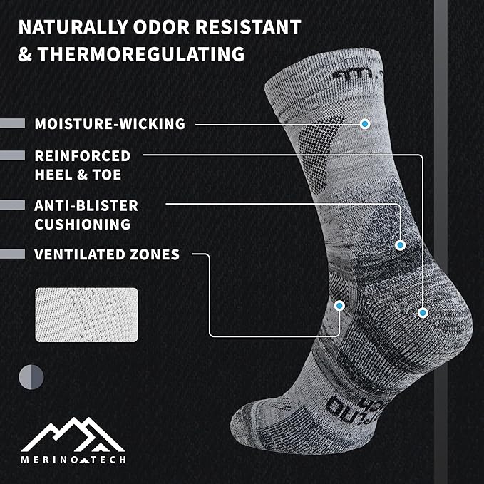 Merino Wool Hiking Socks, 2 pack, Heather Shadow — view 2