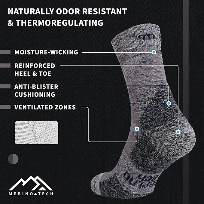 Merino Wool Hiking Socks, 2 pack, Light Grey — view 2