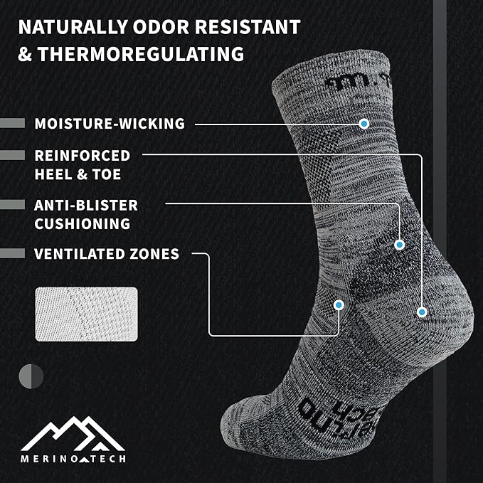 Merino Wool Hiking Socks, 2 pack, Heathered Cloud — view 2