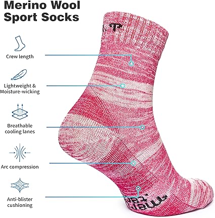 Merino Wool Running Socks, 2 pack, Heather Bordo — view 2