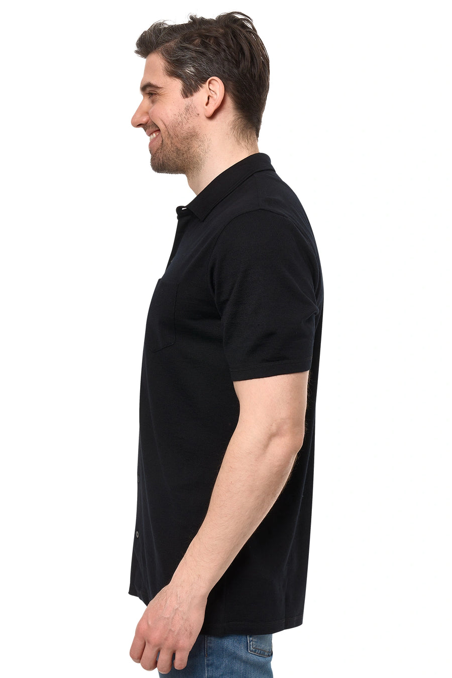Men's Merino Button-Up Short Sleeve Shirt Black — view 3