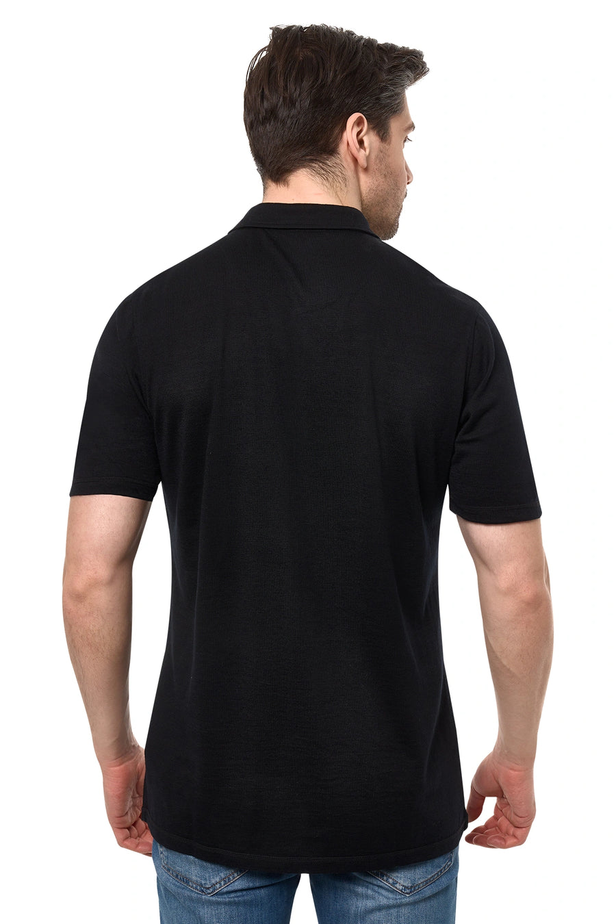 Men's Merino Button-Up Short Sleeve Shirt Black — view 4