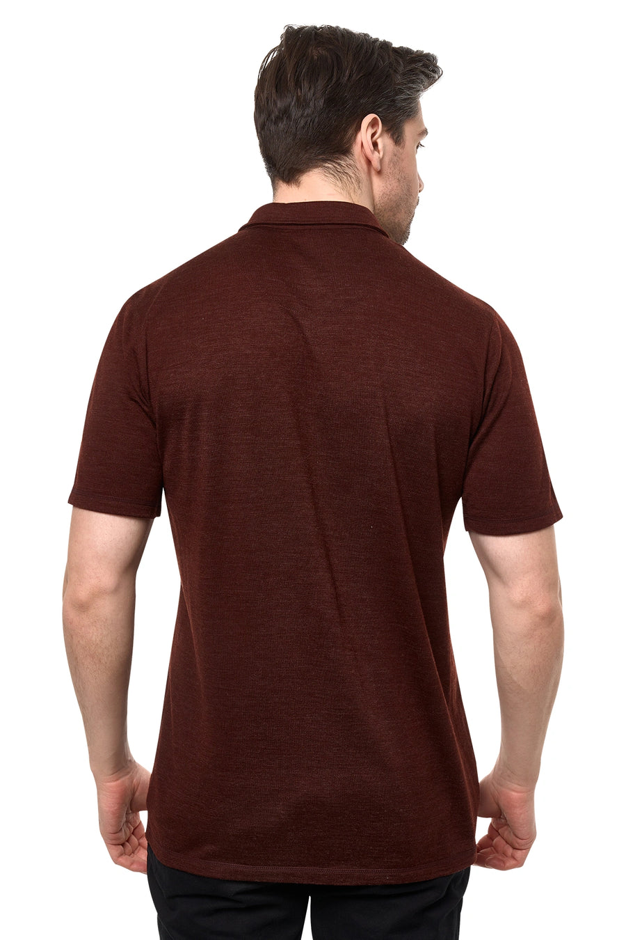 Men's Merino Button-Up Short Sleeve Shirt Bordo — view 4