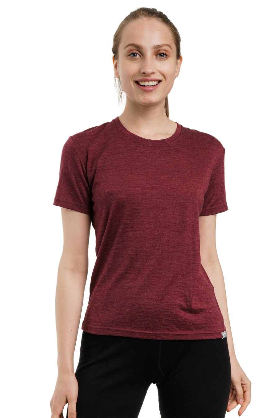Women's Merino T-shirt 180 Burgundy Crewneck