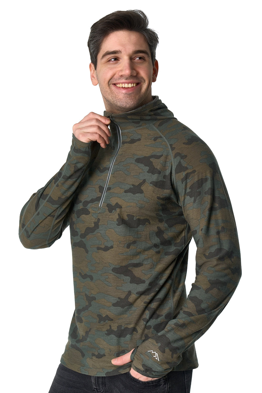 Men's Merino Wool Half Zip Hoodie 190 Camo — view 3