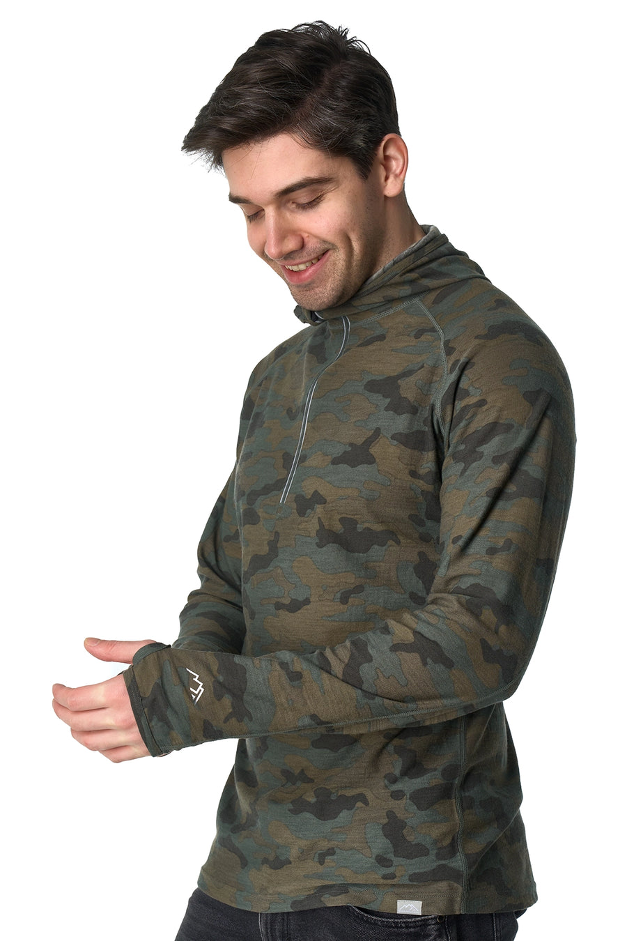 Men's Merino Wool Half Zip Hoodie 190 Camo — view 4