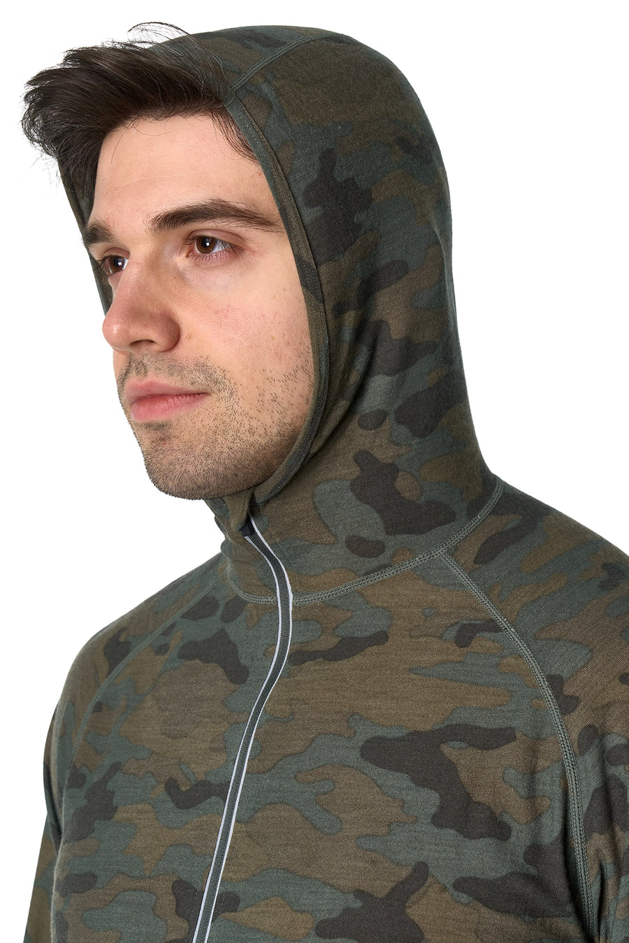 Men's Merino Wool Half Zip Hoodie 190 Camo — view 5