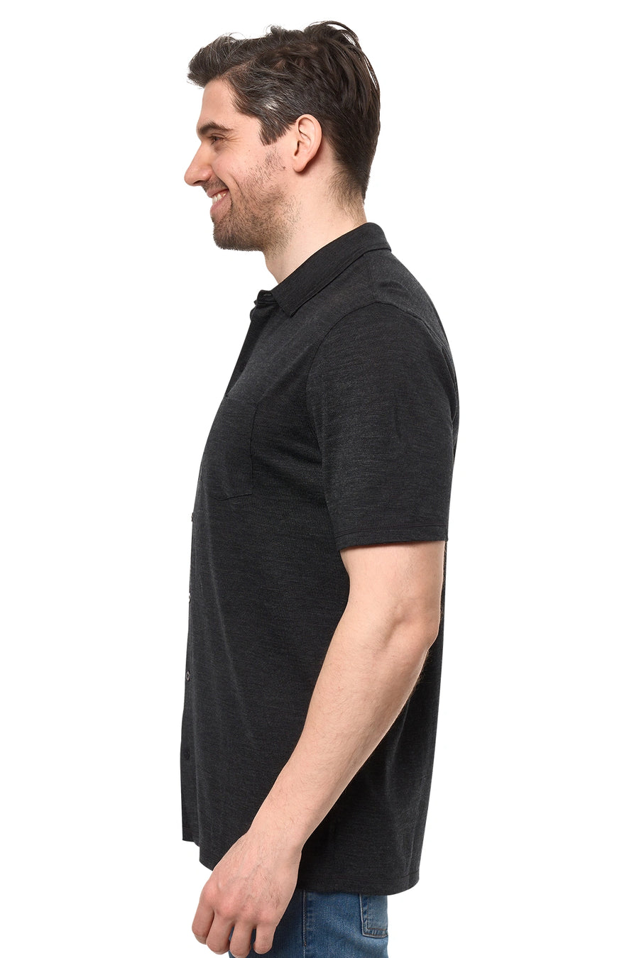 Men's Merino Button-Up Short Sleeve Shirt Charcoal — view 3