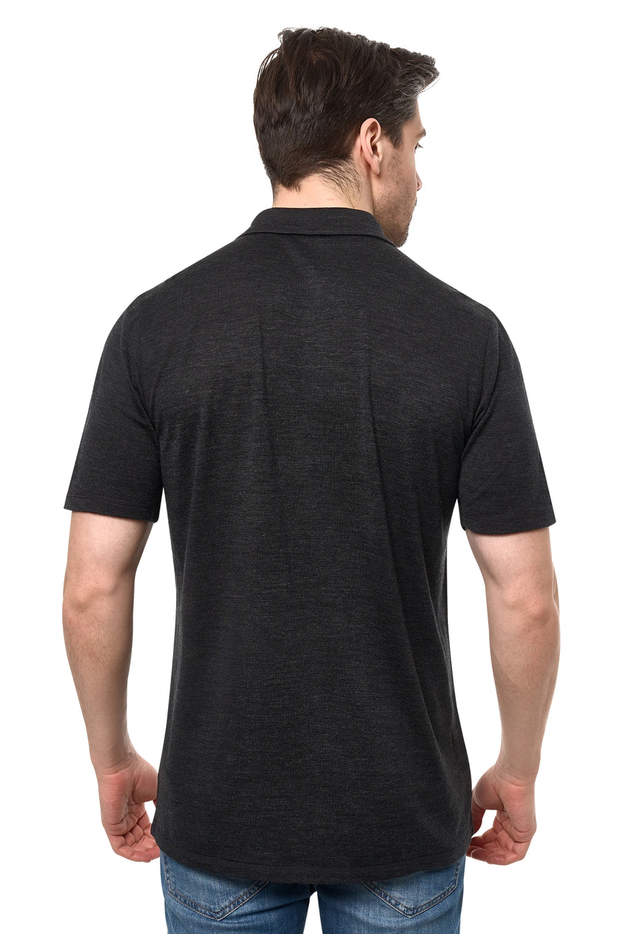 Men's Merino Button-Up Short Sleeve Shirt Charcoal — view 4