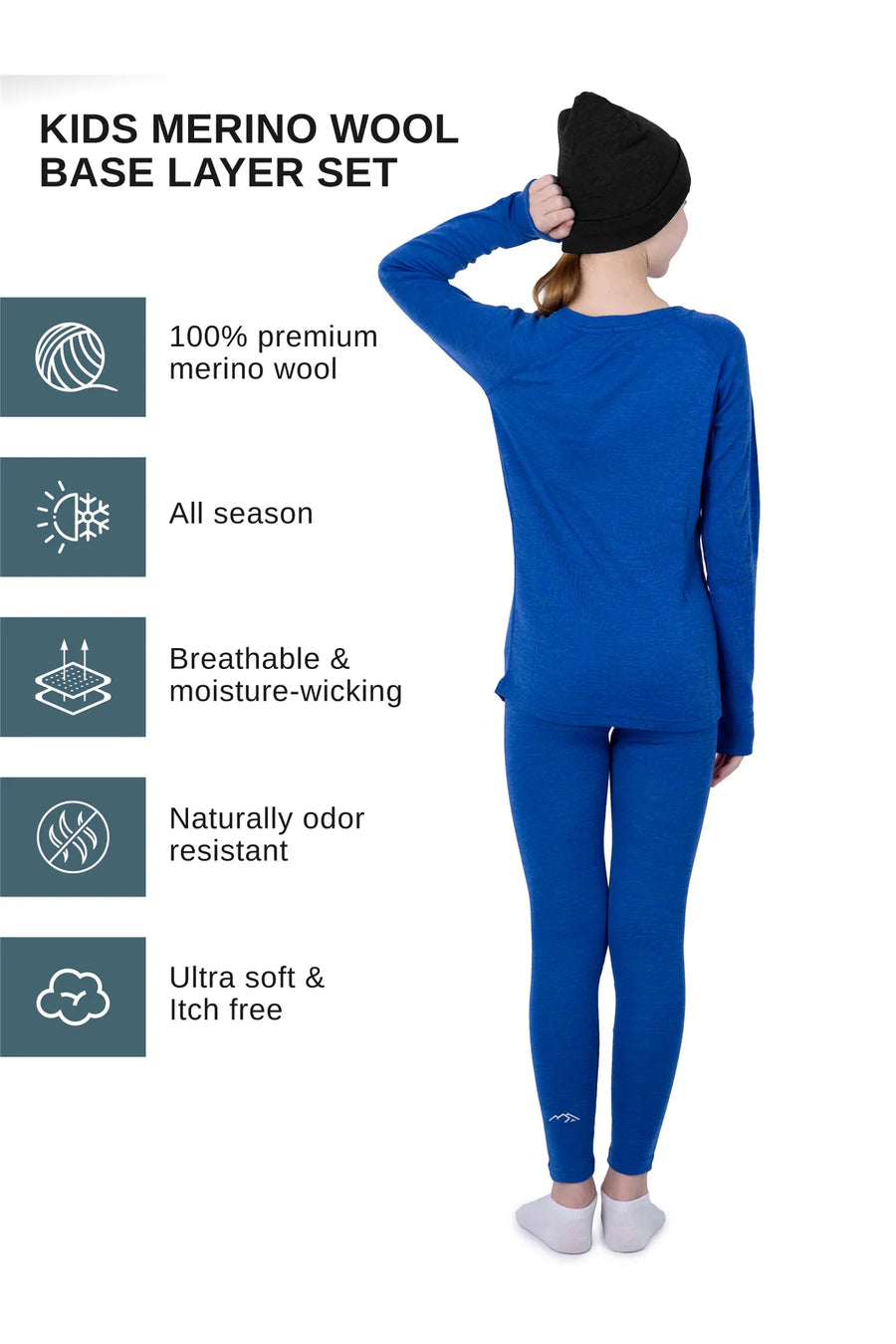 Kids' Merino Set Cobalt Blue + Black Beanie — view 3