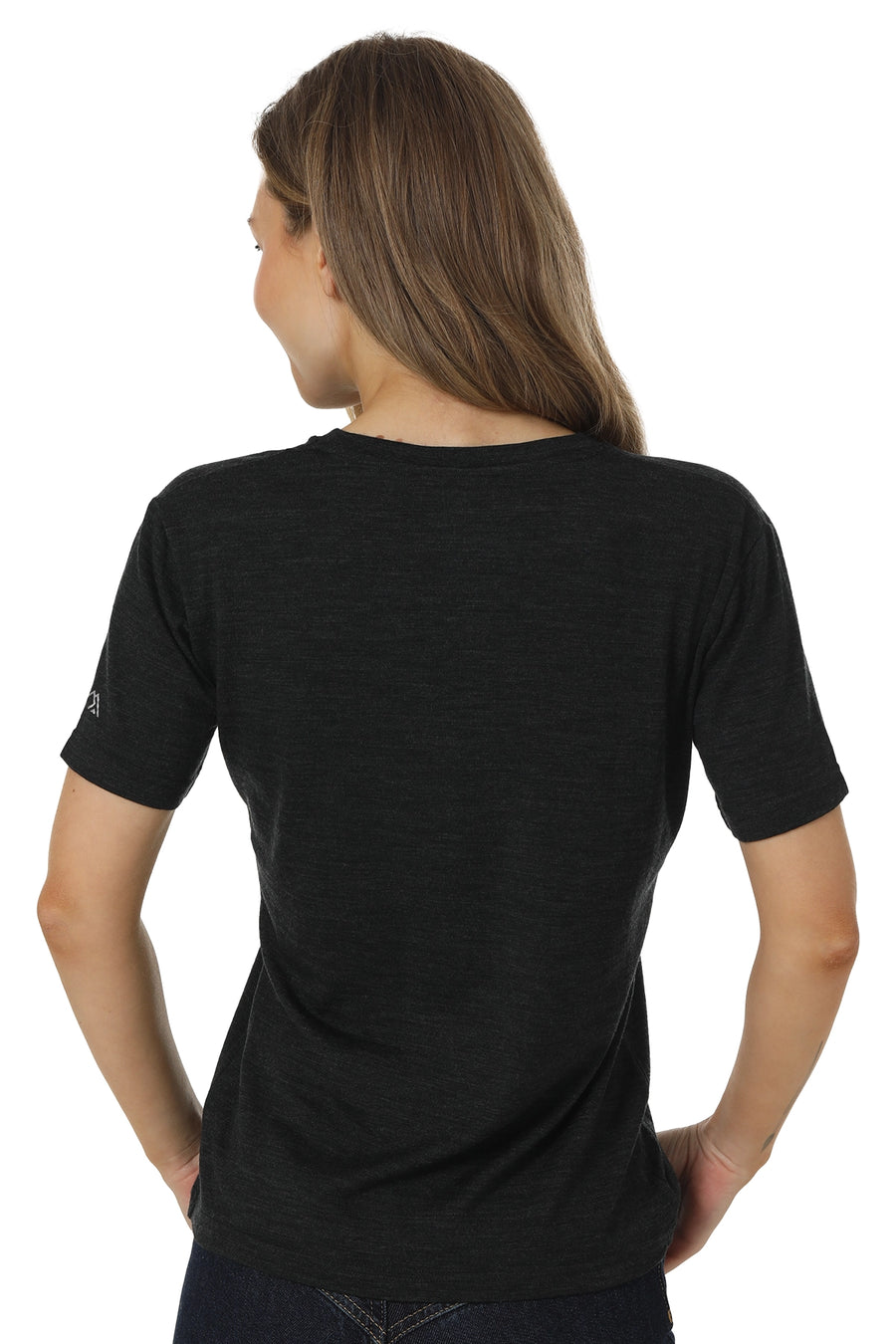 Women's Merino T-shirt 180 Charcoal V-Neck with socks — view 4