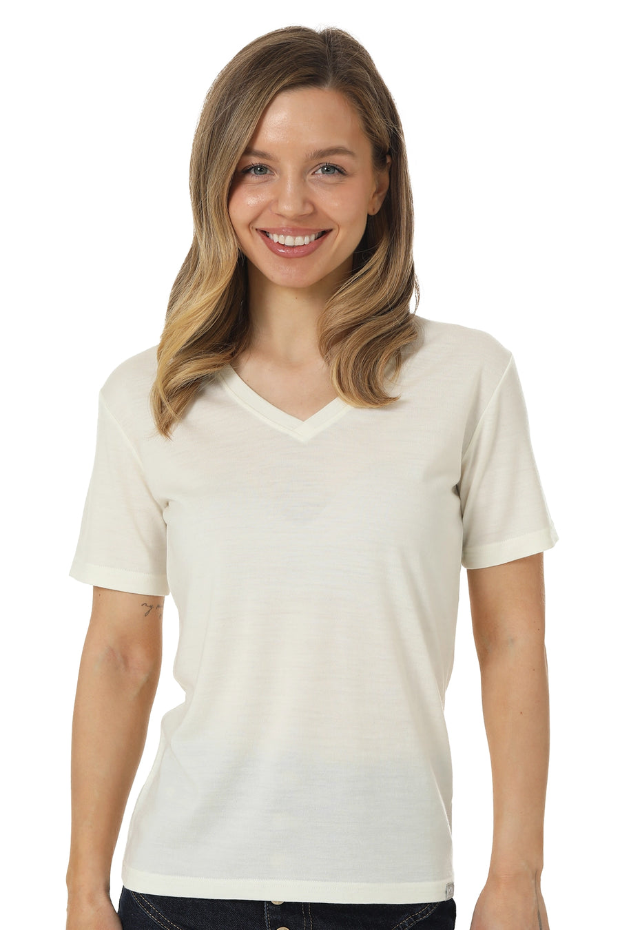 Women's Merino T-shirt 180 Creamy White V-Neck