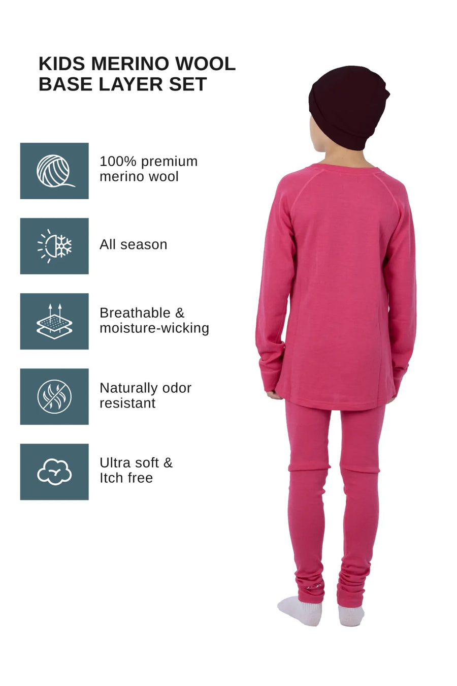Kids' Merino Set Pink + Black Beanie — view 3
