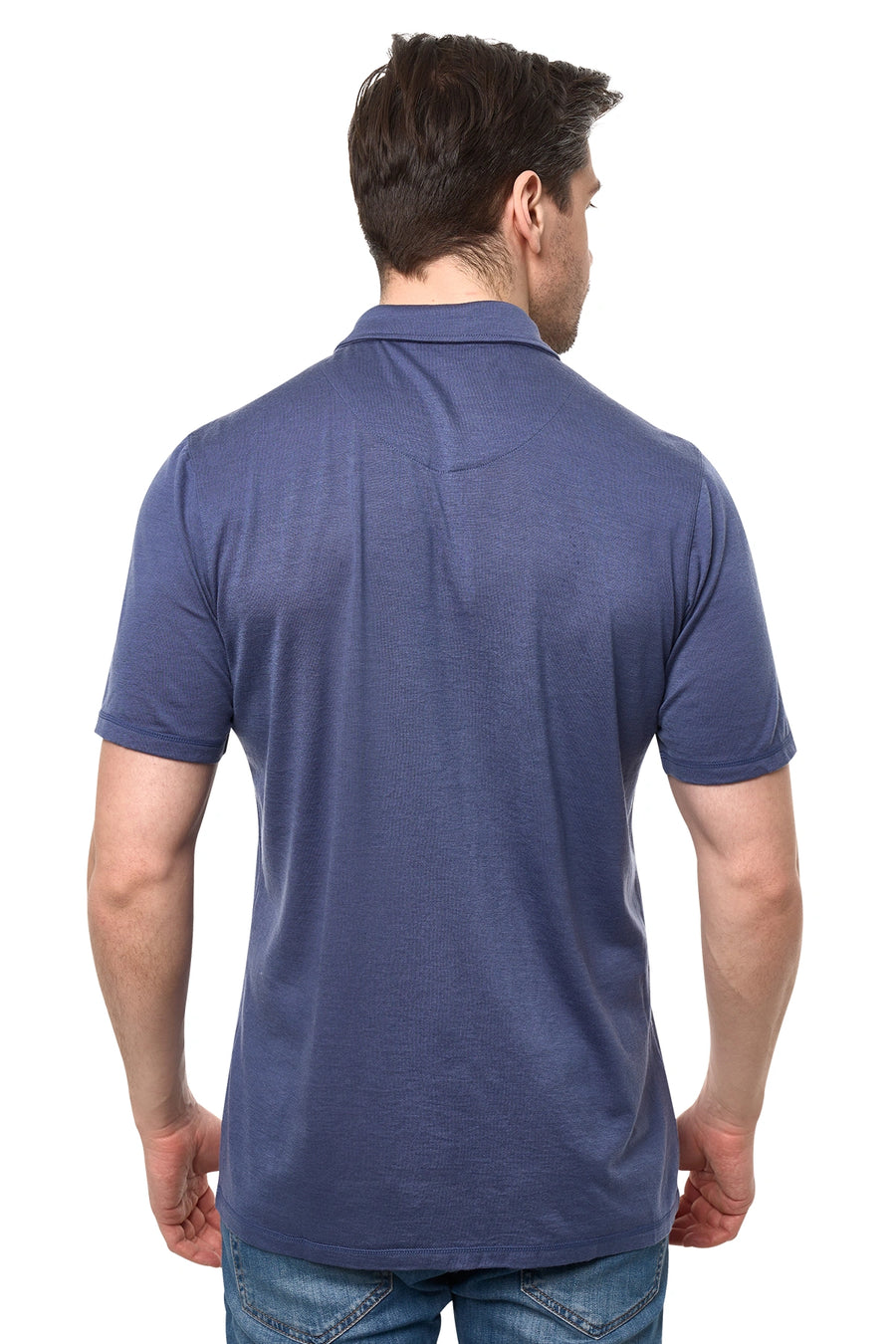 Men's Merino Button-Up Short Sleeve Shirt Dark Blue — view 4