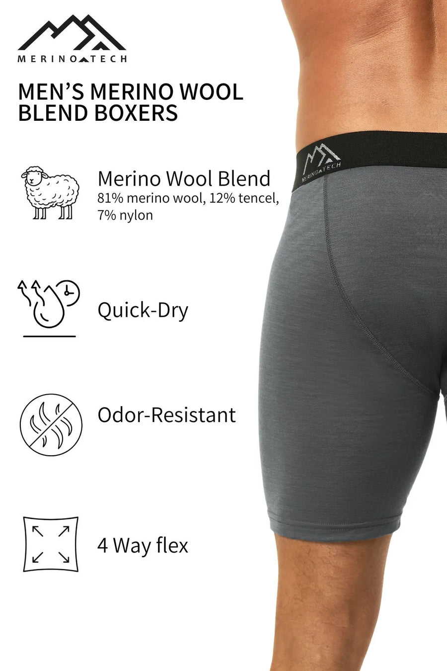 Men's Merino Boxers Dark Grey, 1 pack — view 4