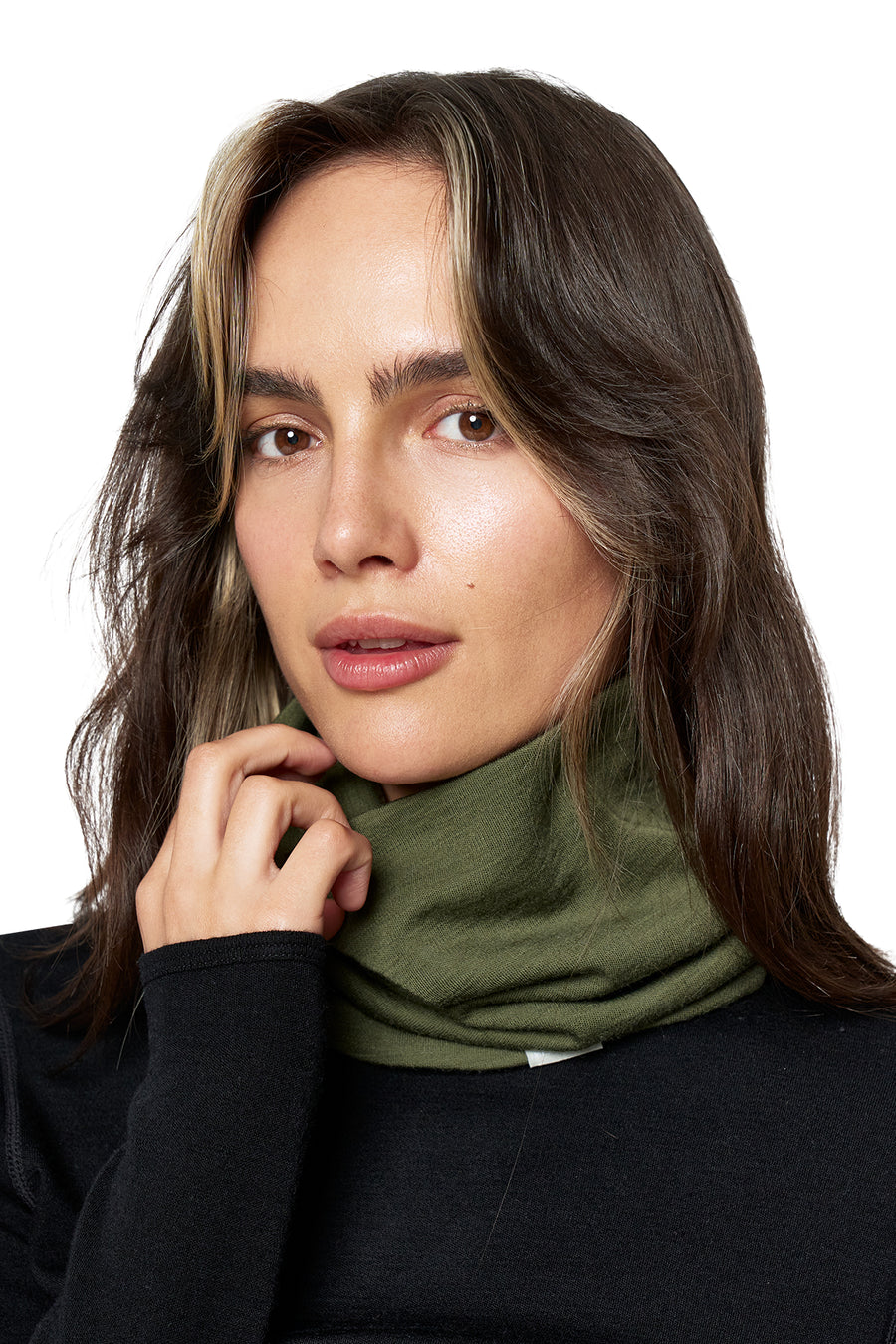 Merino Double-Layer Neck Gaiter Dark Olive — view 3