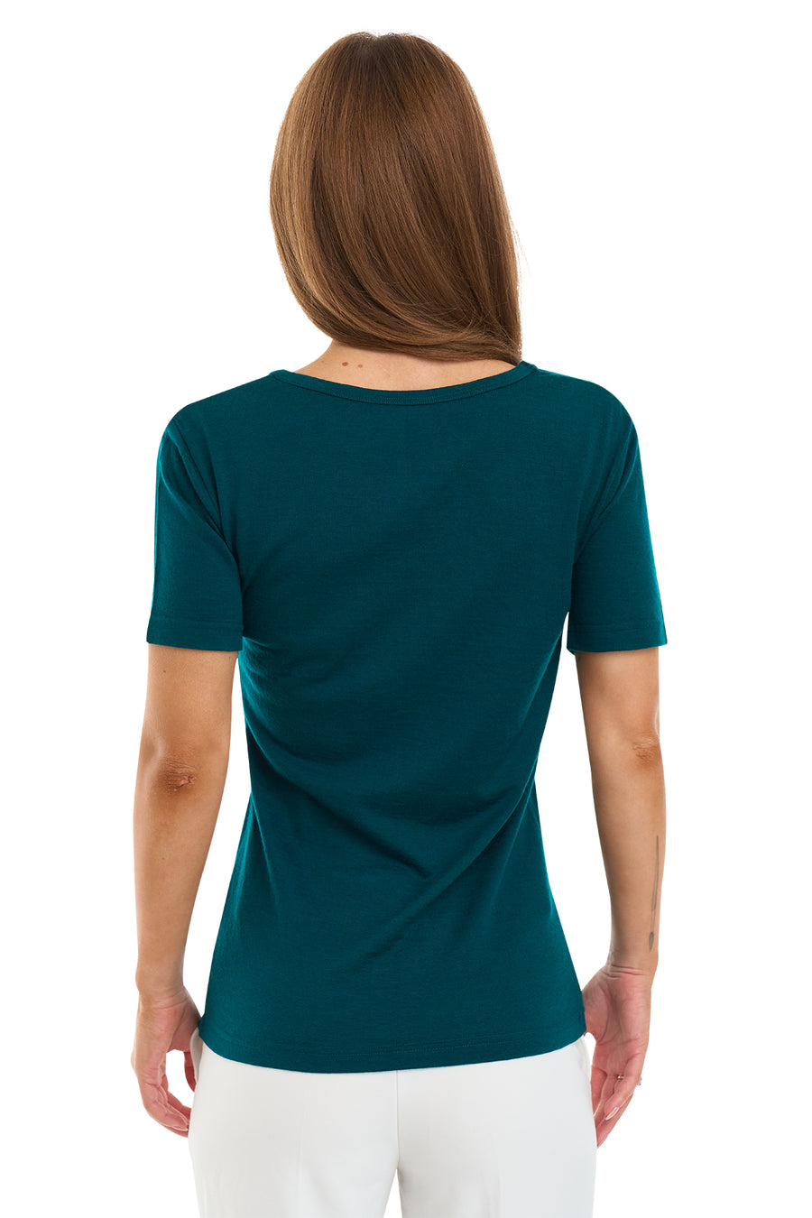 Camiseta de Merino para mujer 180 Verde Azulado Oscuro | Escote Redondo