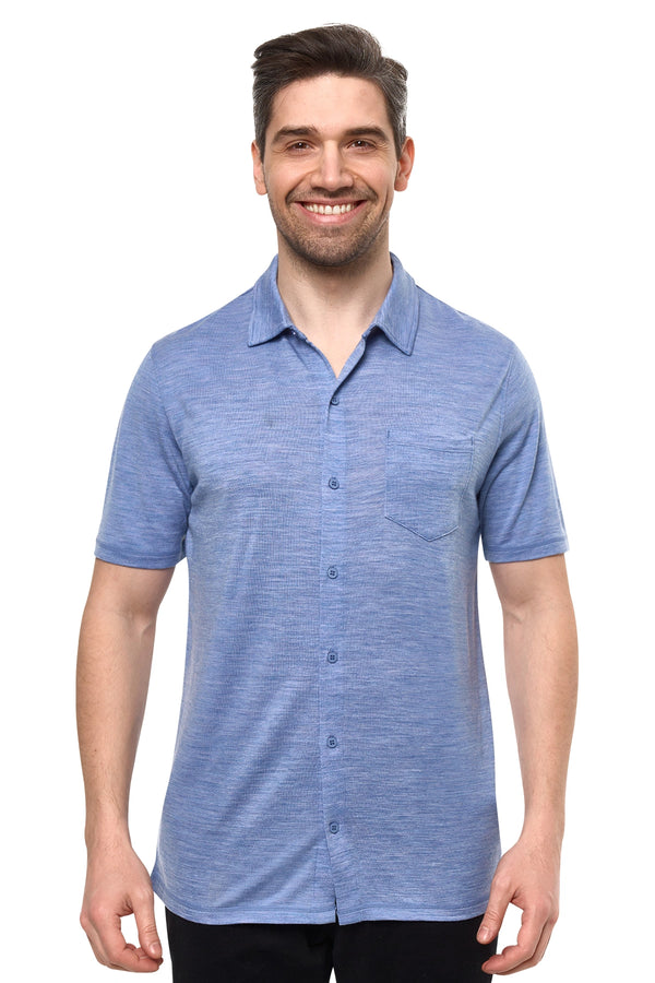 Men's Merino Button-Up Short Sleeve Shirt Deep Blue