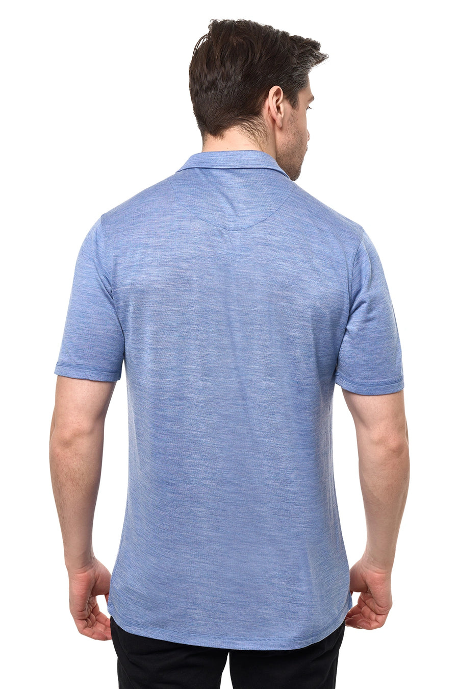 Men's Merino Button-Up Short Sleeve Shirt Deep Blue — view 4