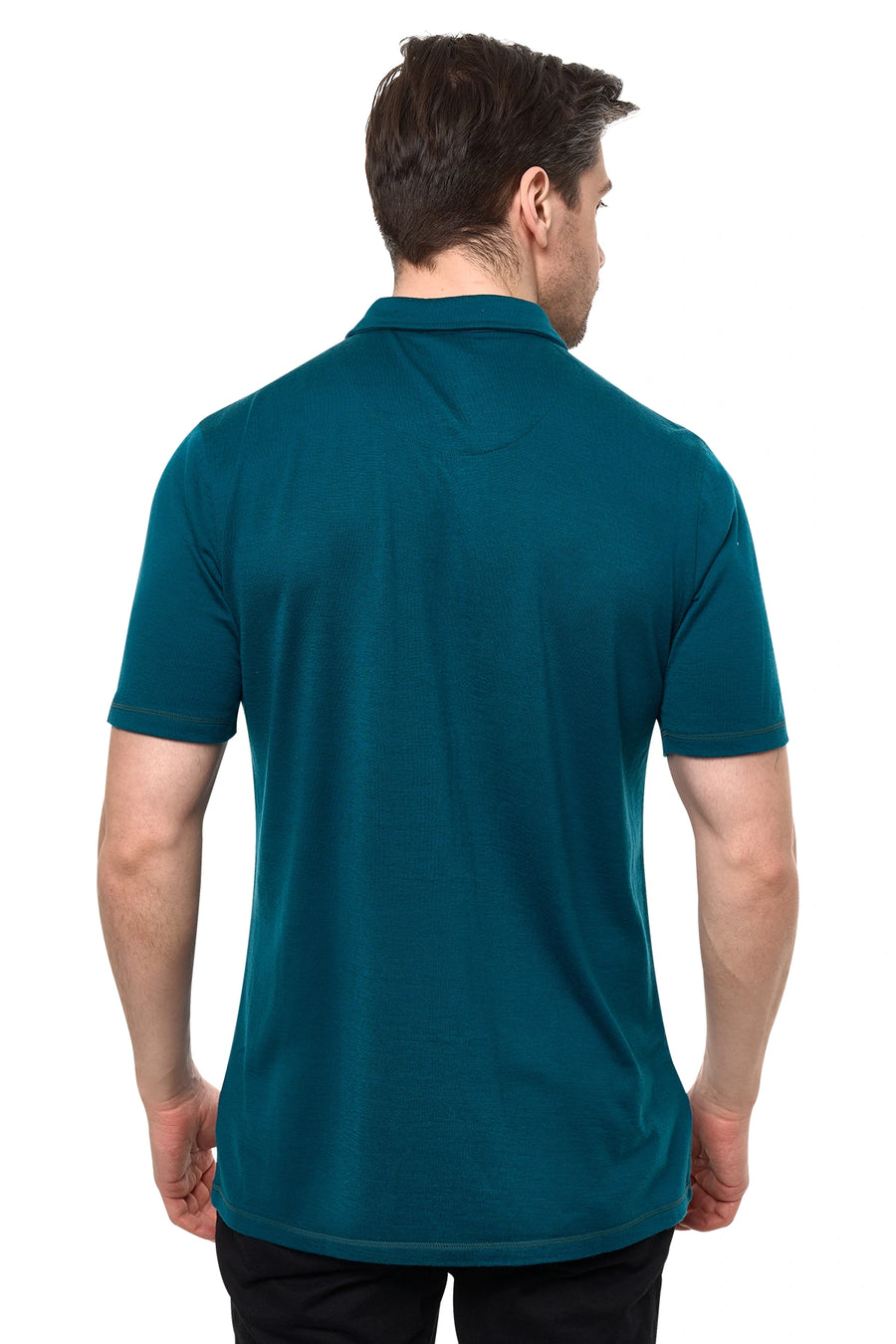 Men's Merino Button-Up Short Sleeve Shirt Deep Teal — view 4