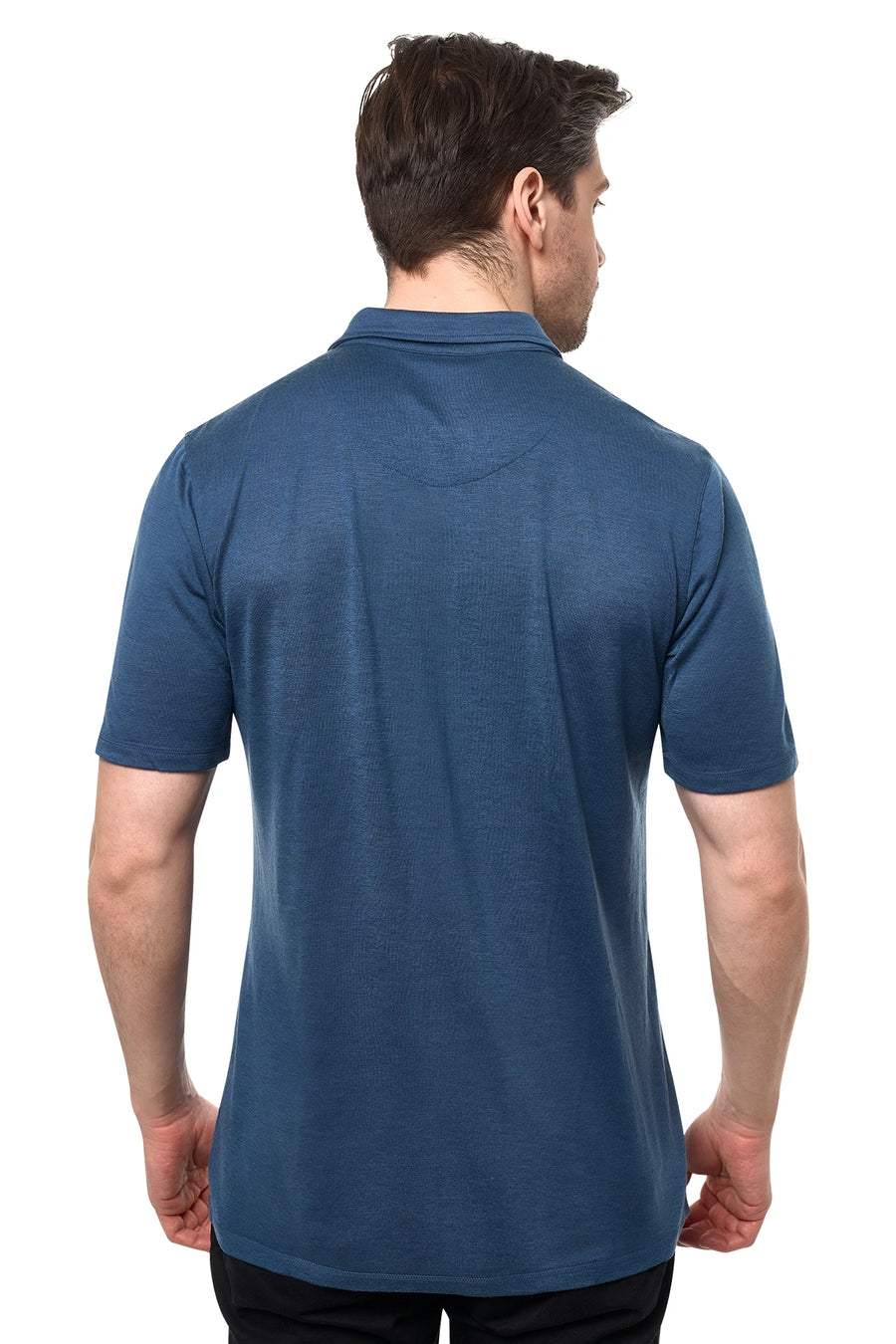 Men's Merino Button-Up Short Sleeve Shirt Denim — view 4