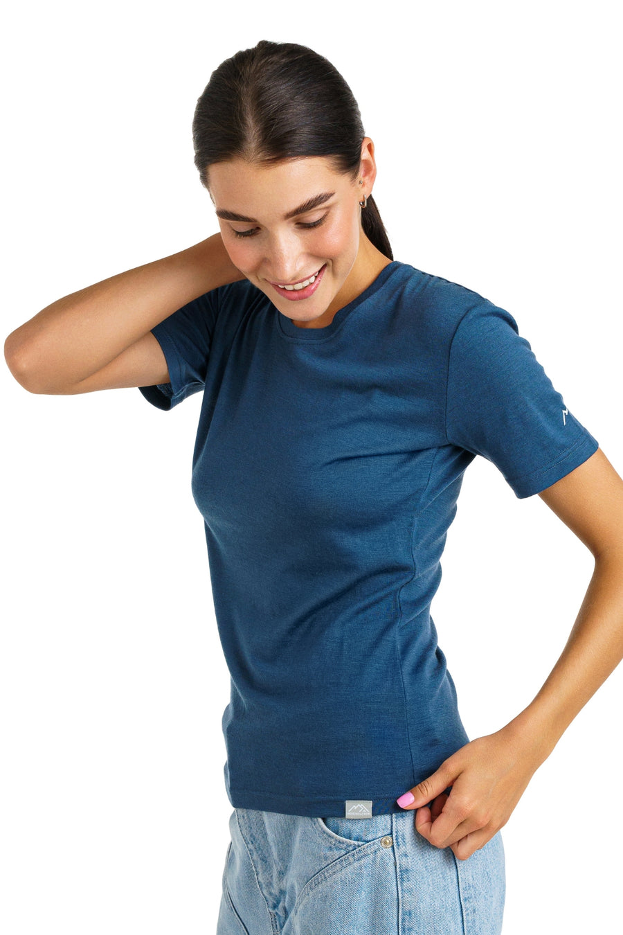 Women's Merino T-shirt 180 Denim Blue Crewneck with socks — view 2