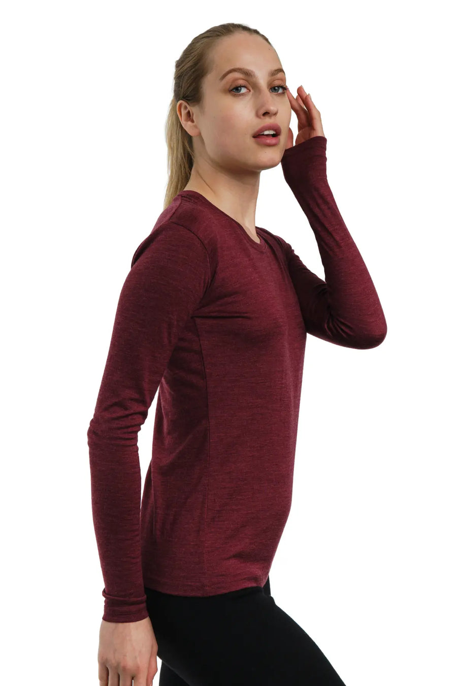 Women's Merino Long Sleeve 165 Burgundy — view 2
