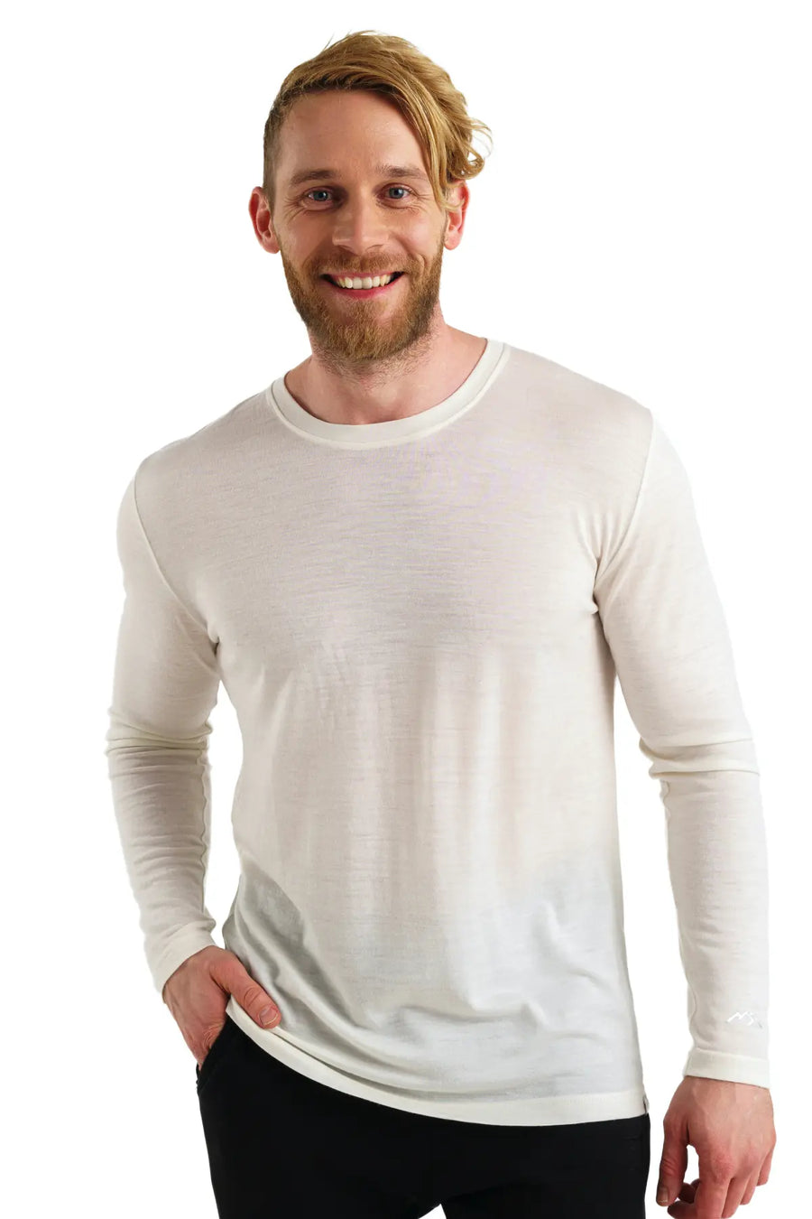 Camiseta térmica merino de manga larga para hombre 165, blanco nieve