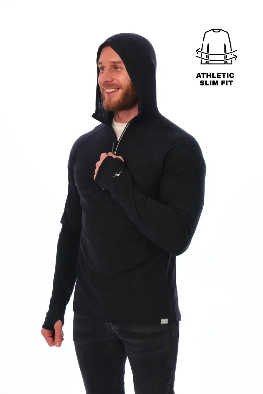 Men's Merino Wool Half Zip Hoodie 190 Charcoal Grey — view 2