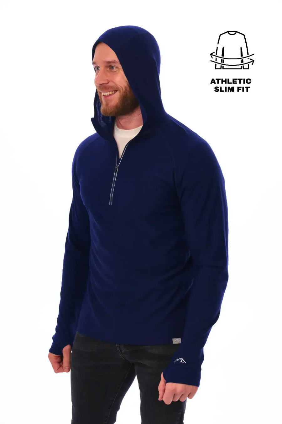 Men's Merino Wool Half Zip Hoodie 190 Navy — view 2