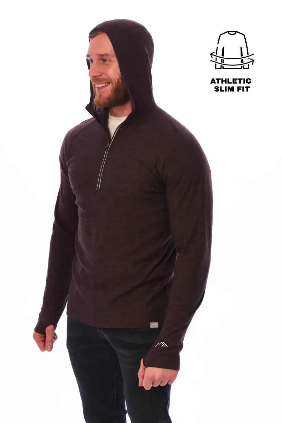 Men's Merino Wool Half Zip Hoodie 190 Chocolate — view 2