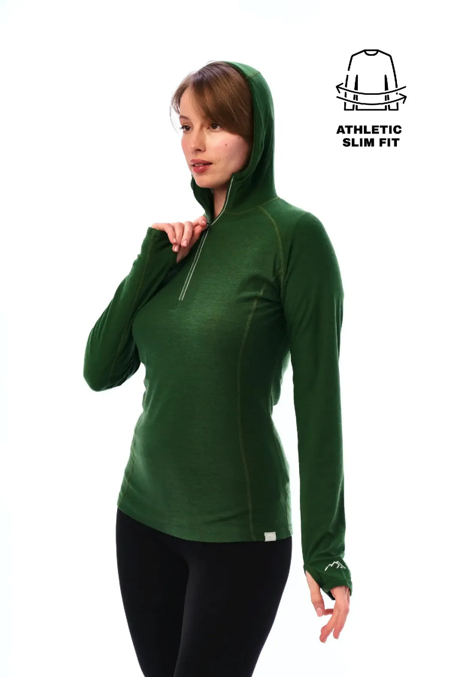 Women's Merino Wool Half Zip Hoodie 190 Olive — view 3