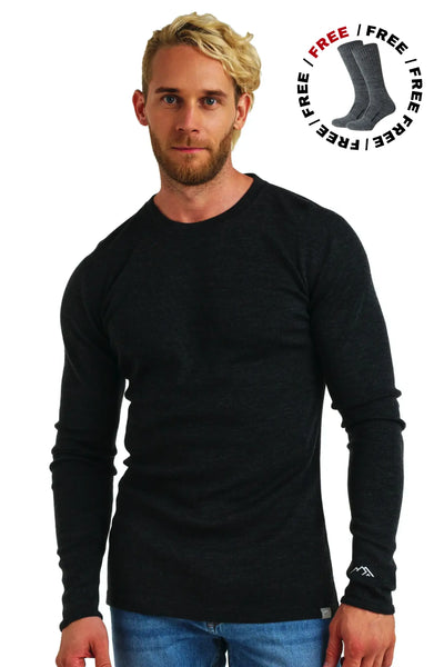 トップス ONC MERINO LONG SLEEVE SHIRTS BLACK 4 Charcoal Grey Heavyweight Merino Long Sleeve Shirt for Men