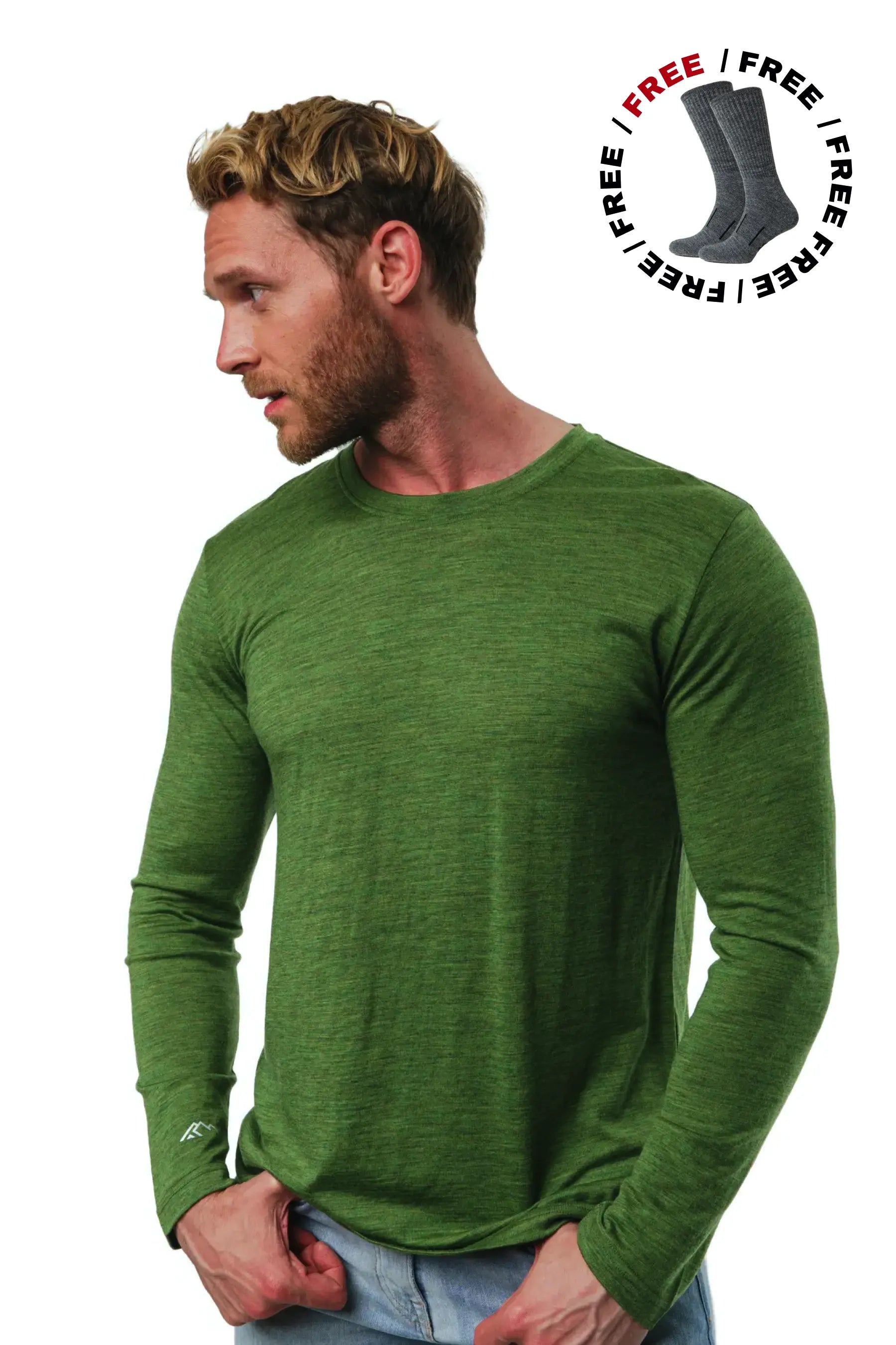 Organic Merino Wool | Men Thermal store Outdoor T-Shirt | Green | Gift for Him