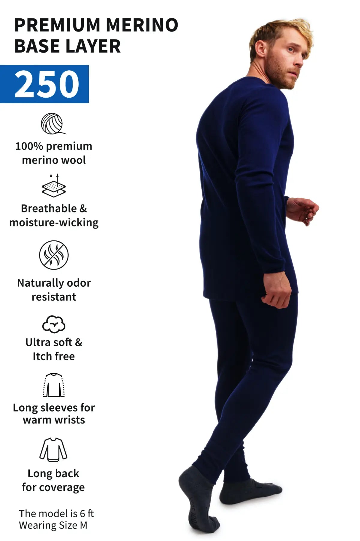 Middleweight Wool Base Layer For Men Navy – Merino Tech