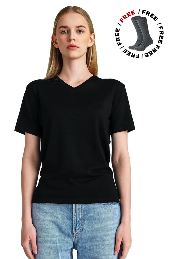 Women's Merino T-shirt 180 Rich Black V-neck