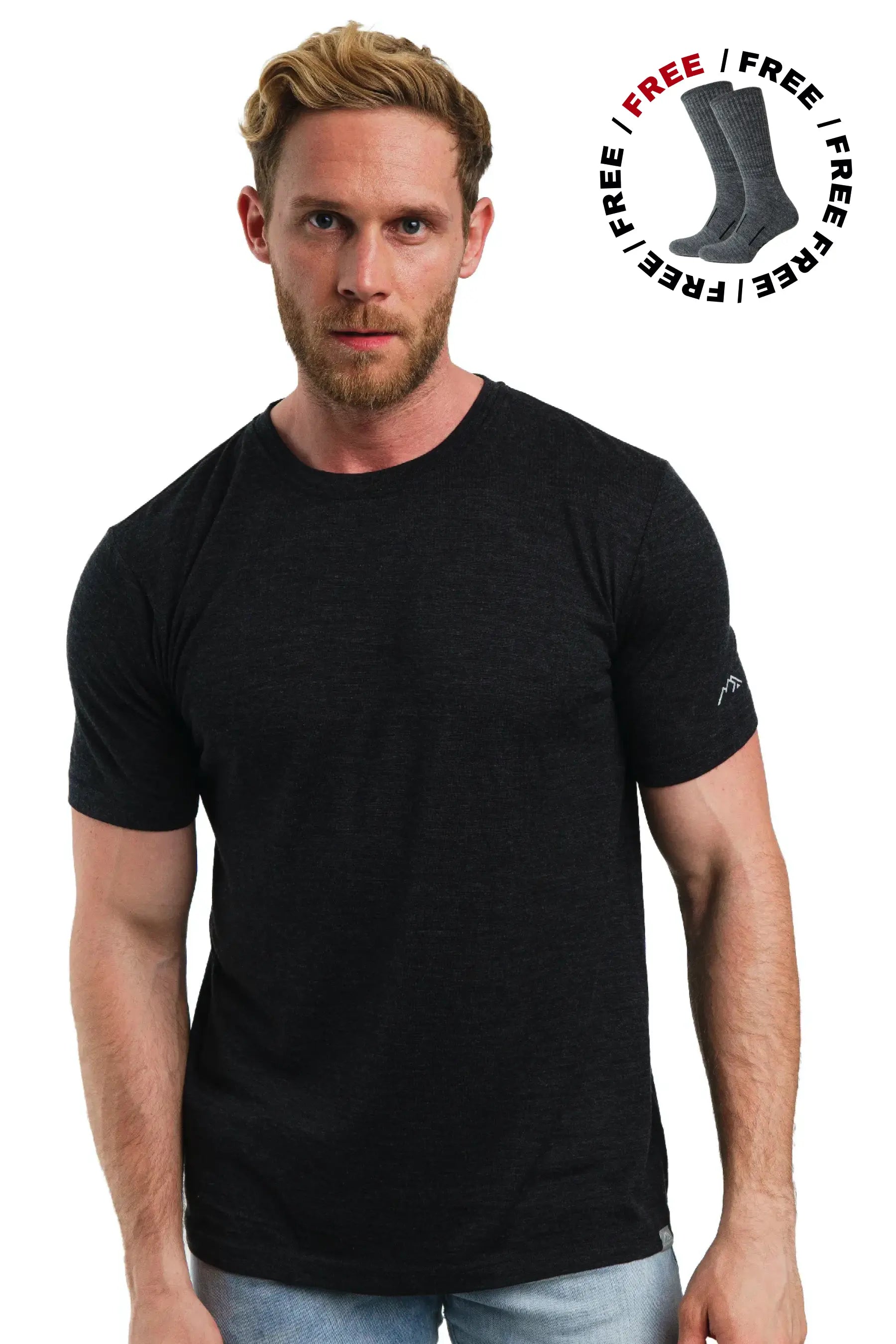 Charcoal black fashion men's top crewneck T-shirt