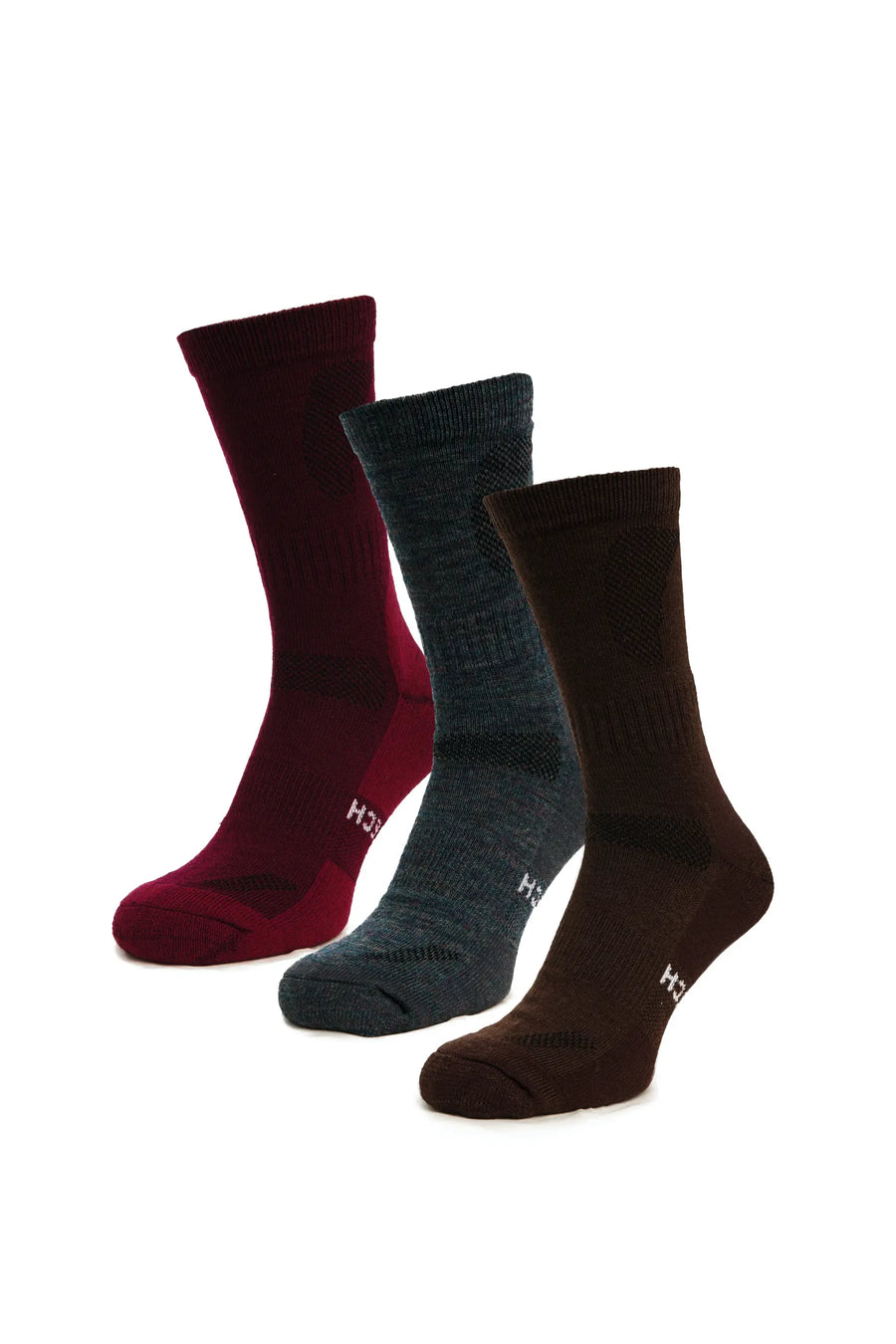 Merino Wool Hiking Socks, Multicolor: Brown, Dark Green, Red